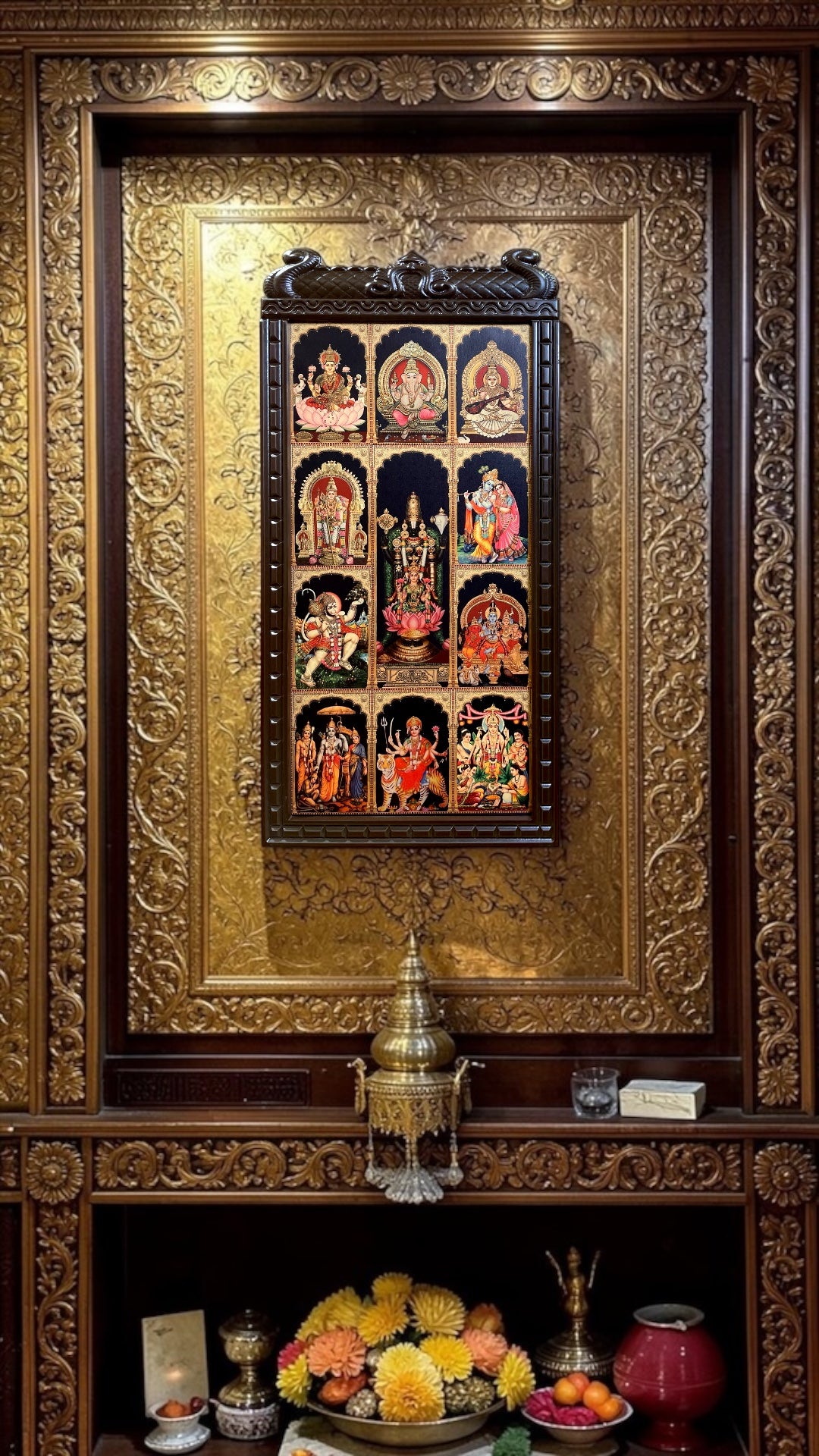 11 Gods Gold Leaf Art Frame | Divine Multi God Wall Decor