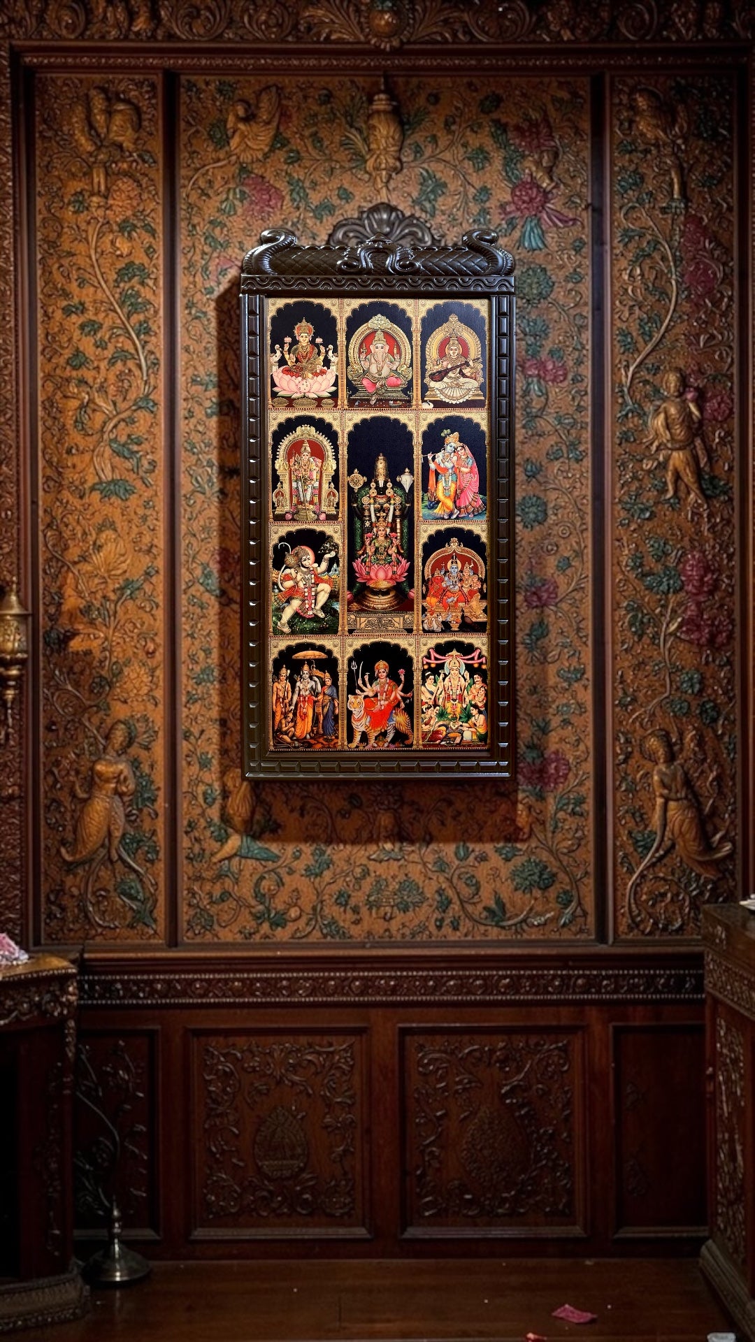 11 Gods Gold Leaf Art Frame | Divine Multi God Wall Decor