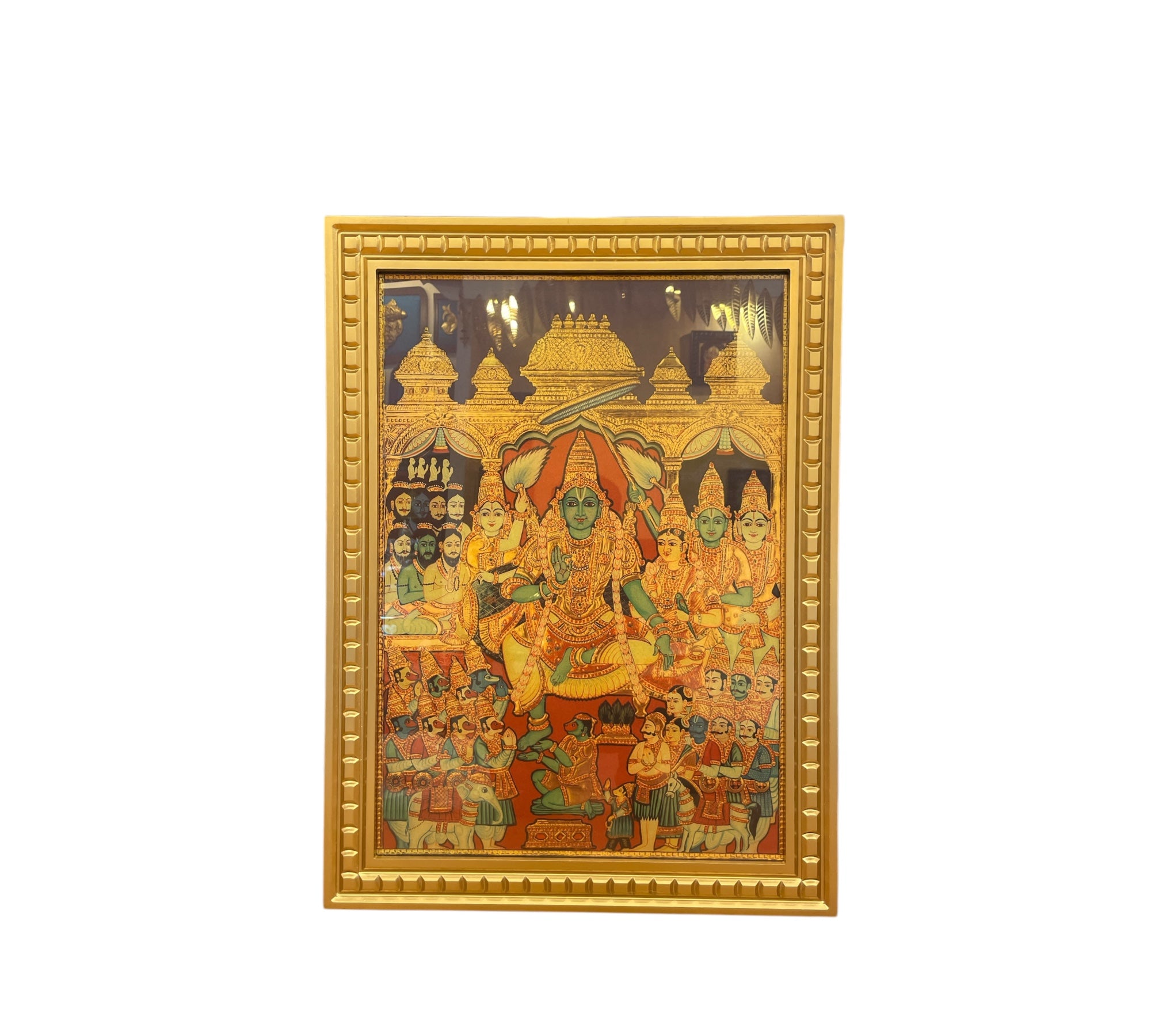 Lord Rama Pattabhishekam Gold Leafed Art (Gold Wooden Frame)