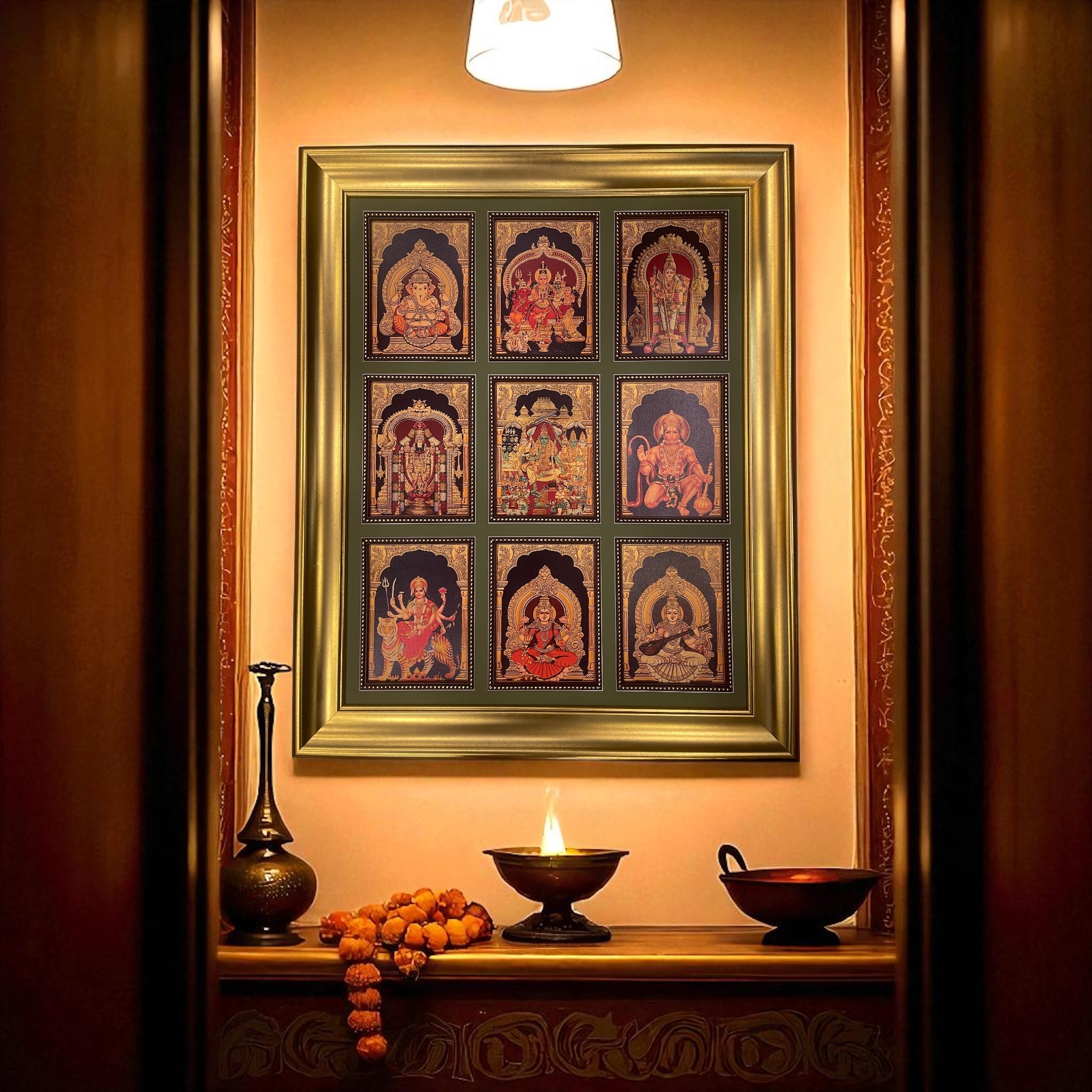 “9 Gods in One Frame – 9 Divine Deities in One Sacred Artwork”