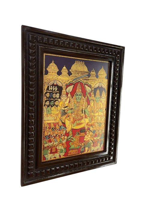 Rama Pattabhishekam Gold Leafed Art With Wooden Frame