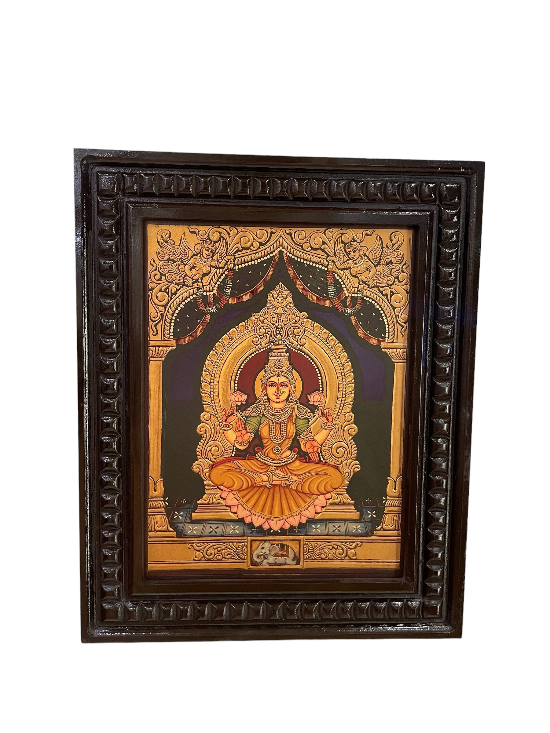 Shree Lakshmi Gold Leafed Art With Wooden Frame