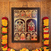 10 Gods in One Frame Gold Leaf Art | Premium Wooden Frame Pooja Wall Decor | Luxury Temple Wall Art.