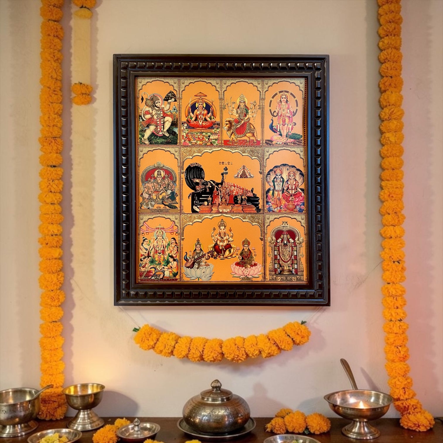 10 Gods in One Frame Gold Leaf Wall Art | Premium Engineered Wooden Frame
