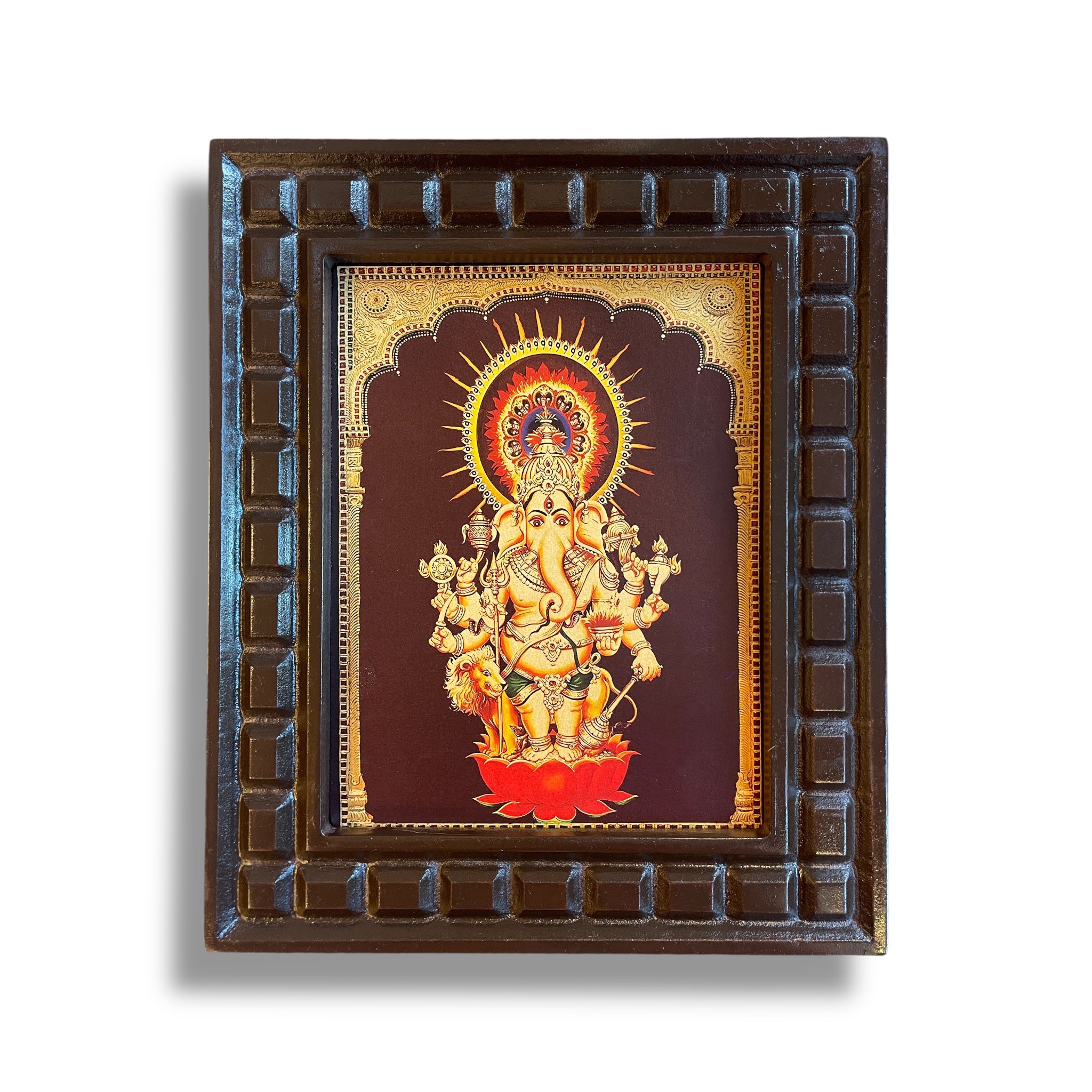 Dristi Ganesha Gold Leafed Art With Wooden Frame