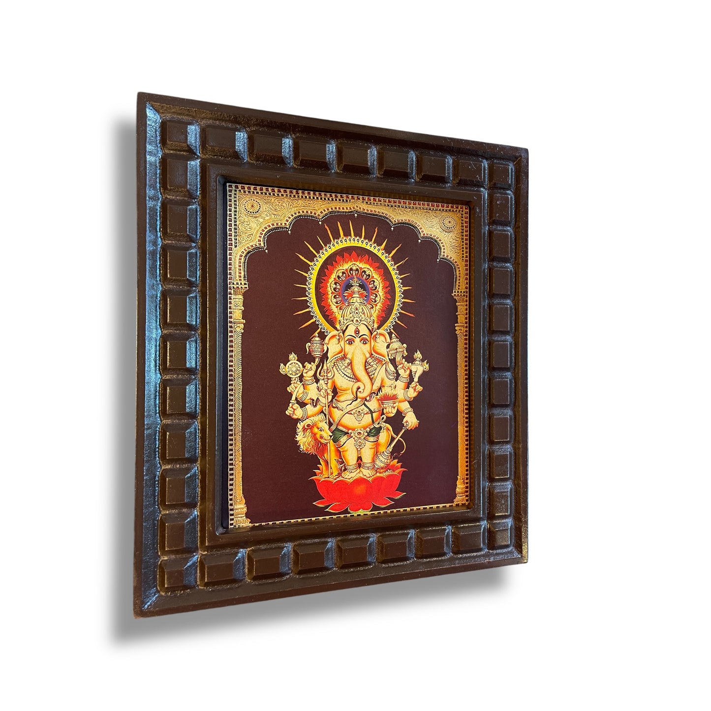 Dristi Ganesha Gold Leafed Art With Wooden Frame