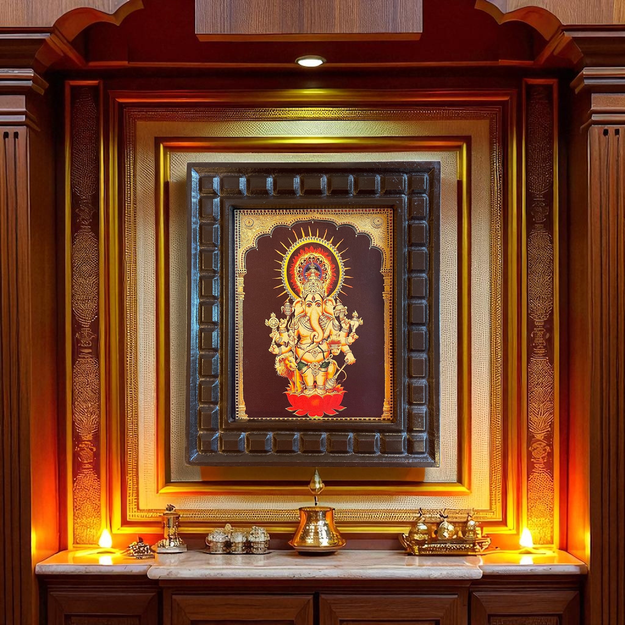 Dristi Ganesha Gold Leafed Art With Wooden Frame