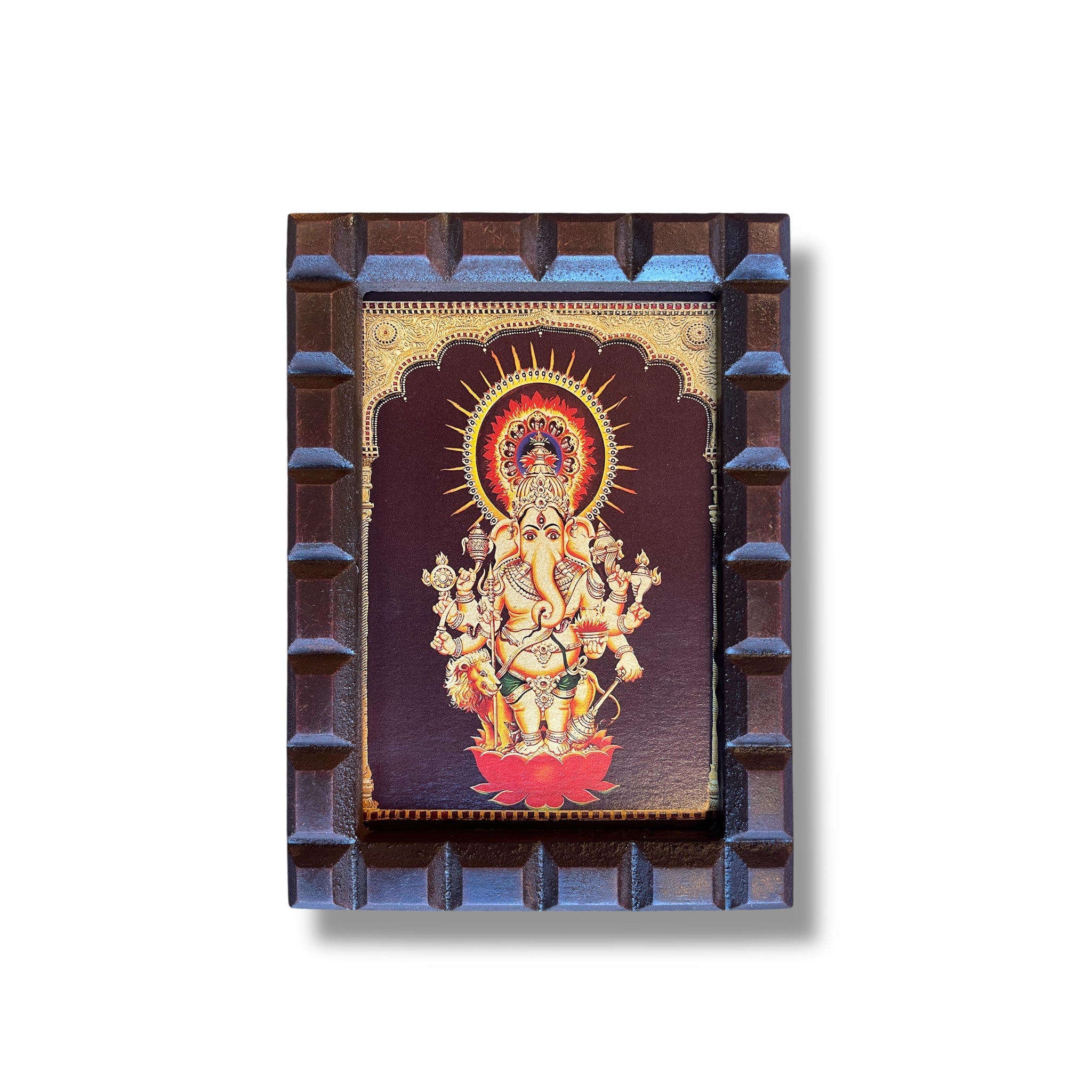 Dristi Ganesha Gold Leafed Artwork with Polished Engineered Wooden Frame