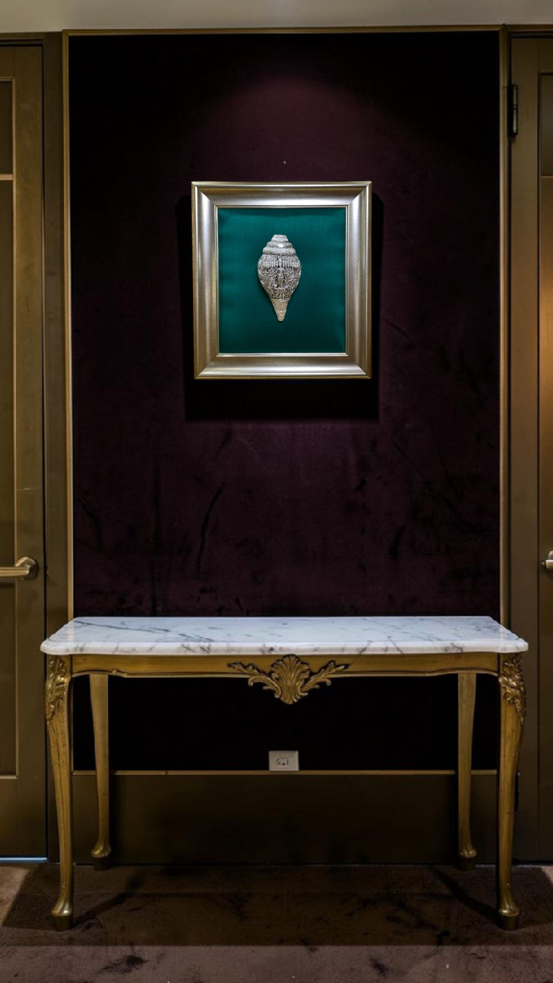 92.5 Sterling Silver Divine Wall Art on Green Silk Backdrop | Premium Resin Framed Luxury Decor.