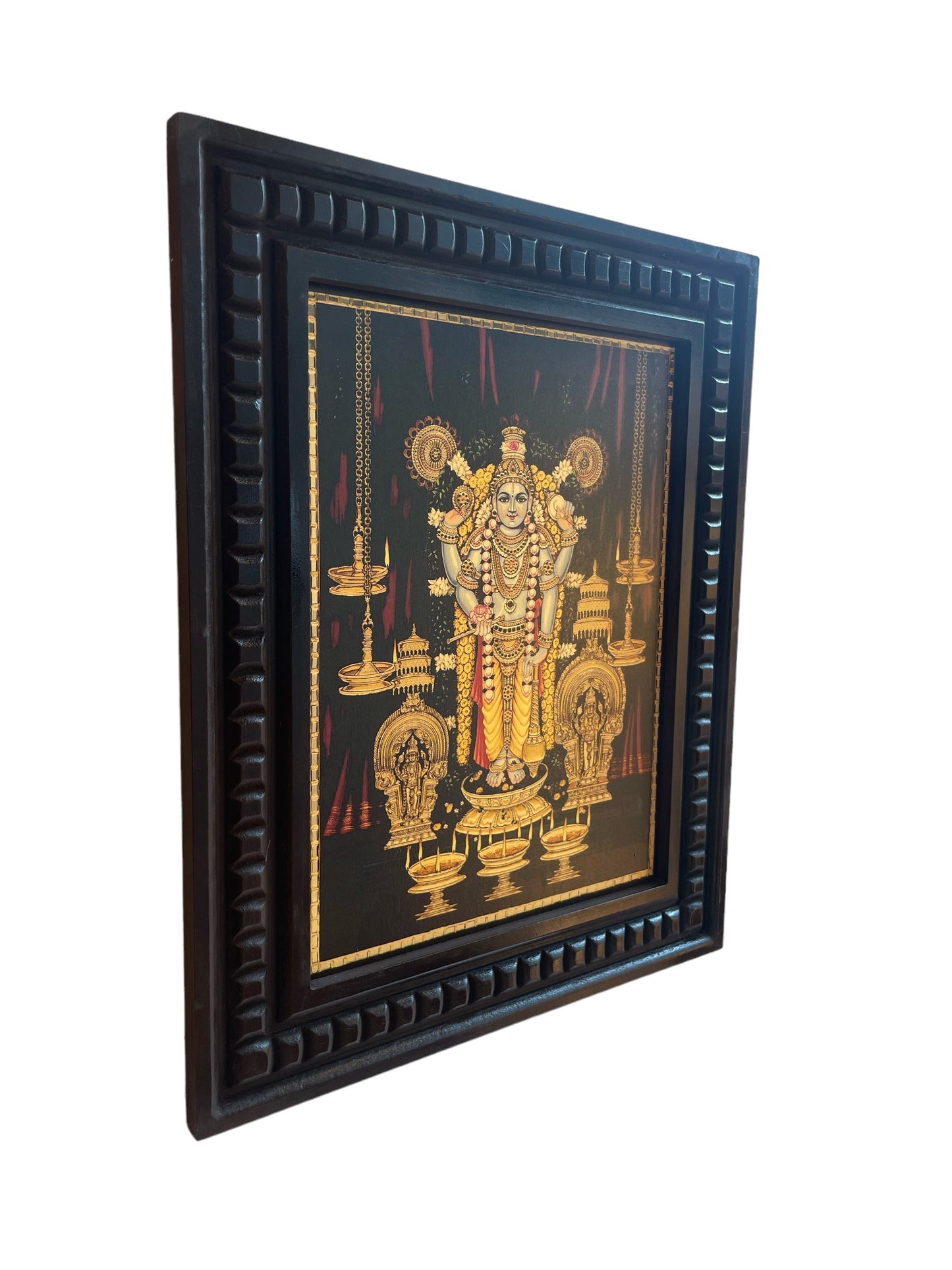 Guruvayurappan Gold Leafed Art With Wooden Frame