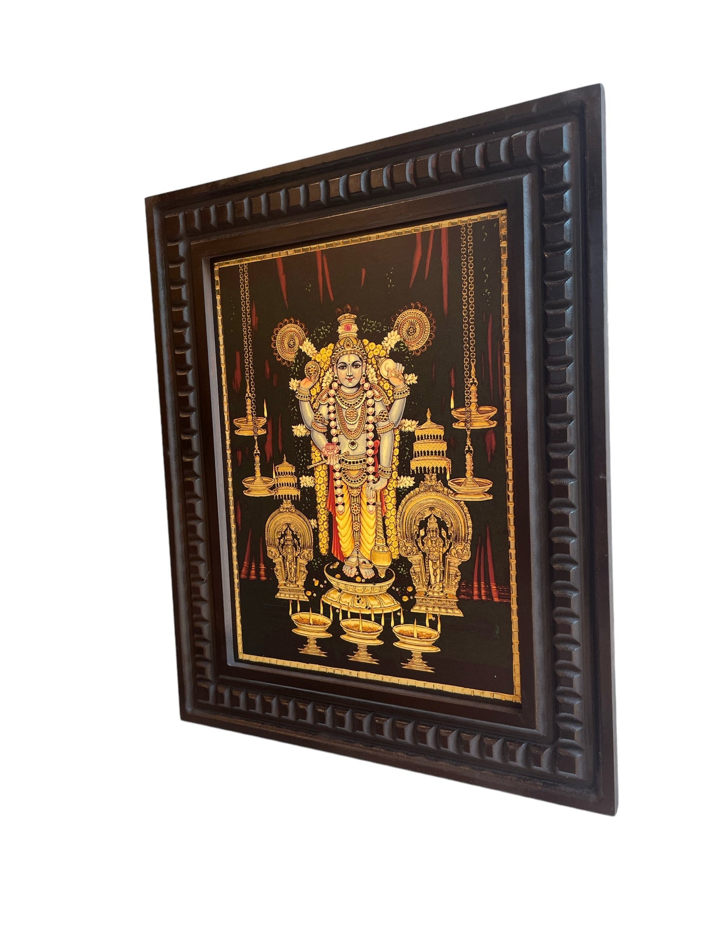 Guruvayurappan Gold Leafed Art With Wooden Frame