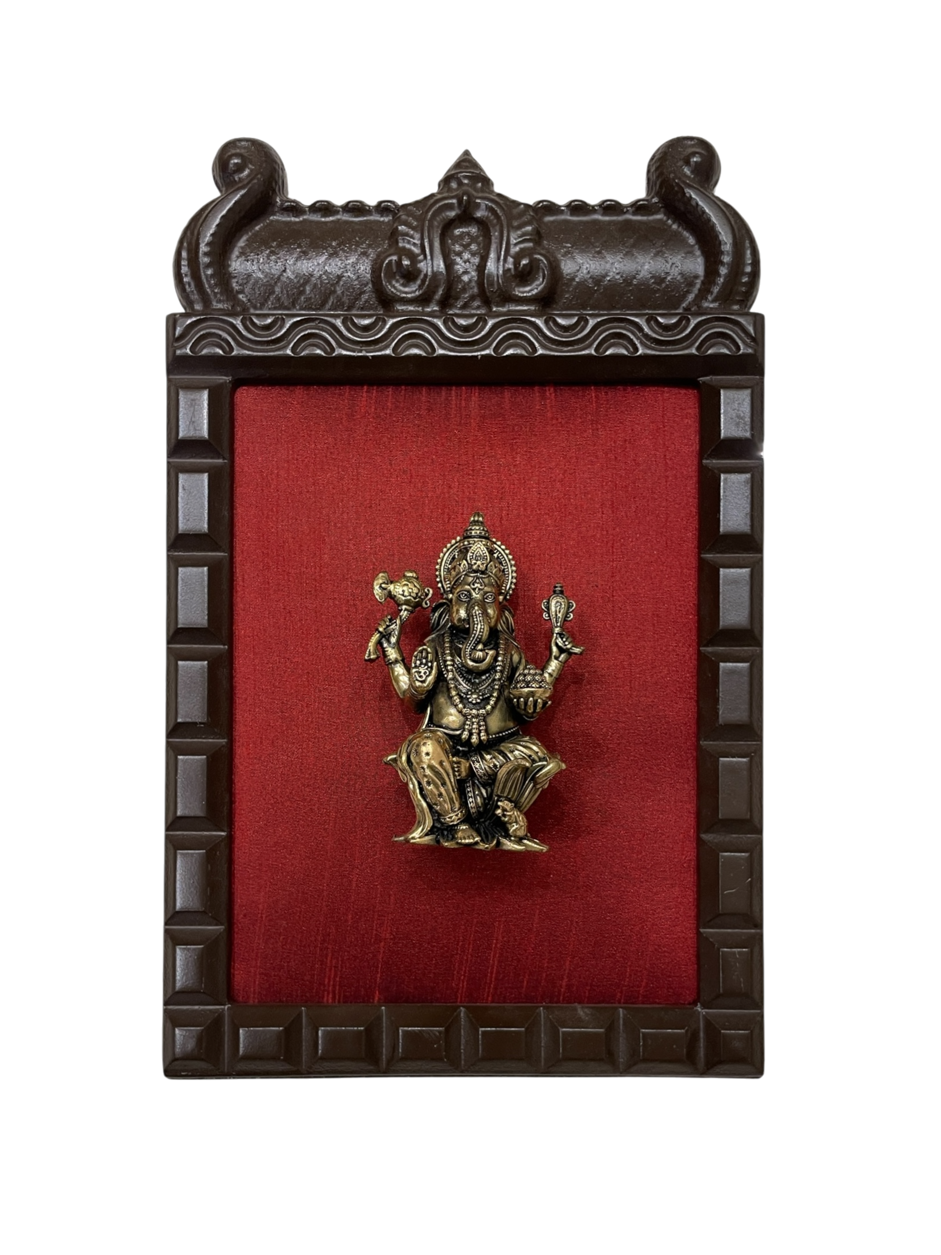 14 Gods Brass Frame Wall Décor | Premium Engineer Wooden Frame with Red Silk Backdrop | (Per Frame Price 9,555)