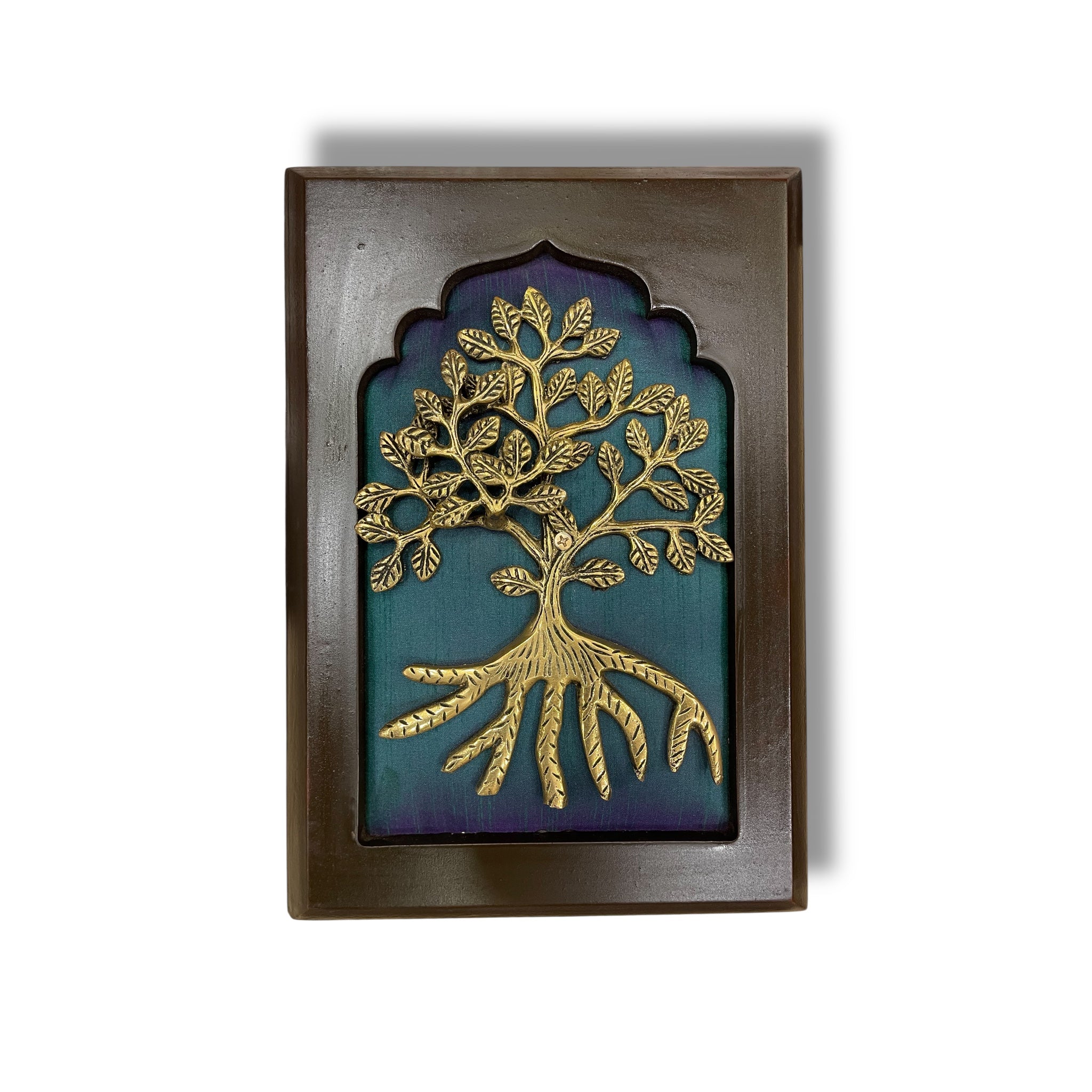 Divine Elements Wall Art Set of 4– Kalpavriksha, Kamadhenu, Lotus & Parrot in Brass Finish.