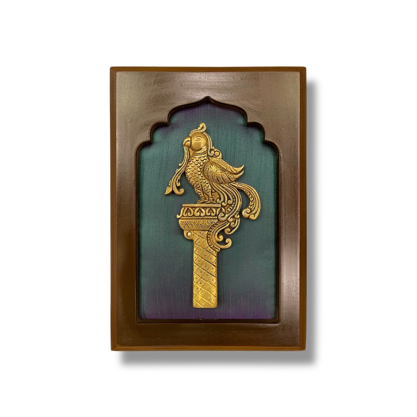 Divine Elements Wall Art Set of 4– Kalpavriksha, Kamadhenu, Lotus & Parrot in Brass Finish.