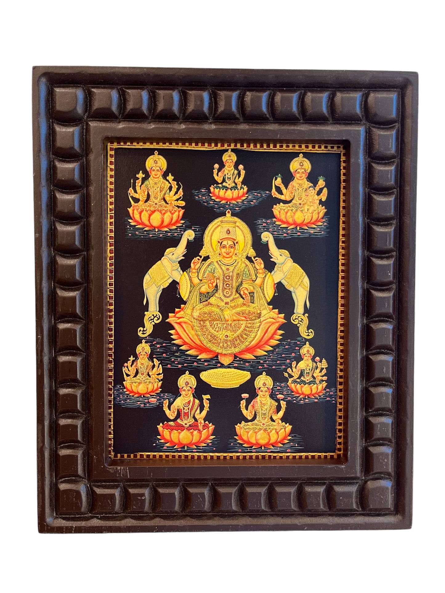 Gold Leafed Art Asta Lakshmi -2  With Wooden Frame