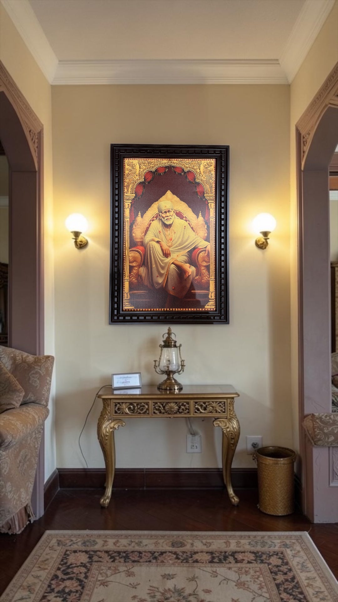 Sai Baba -2 Gold foiled art within wooden frame