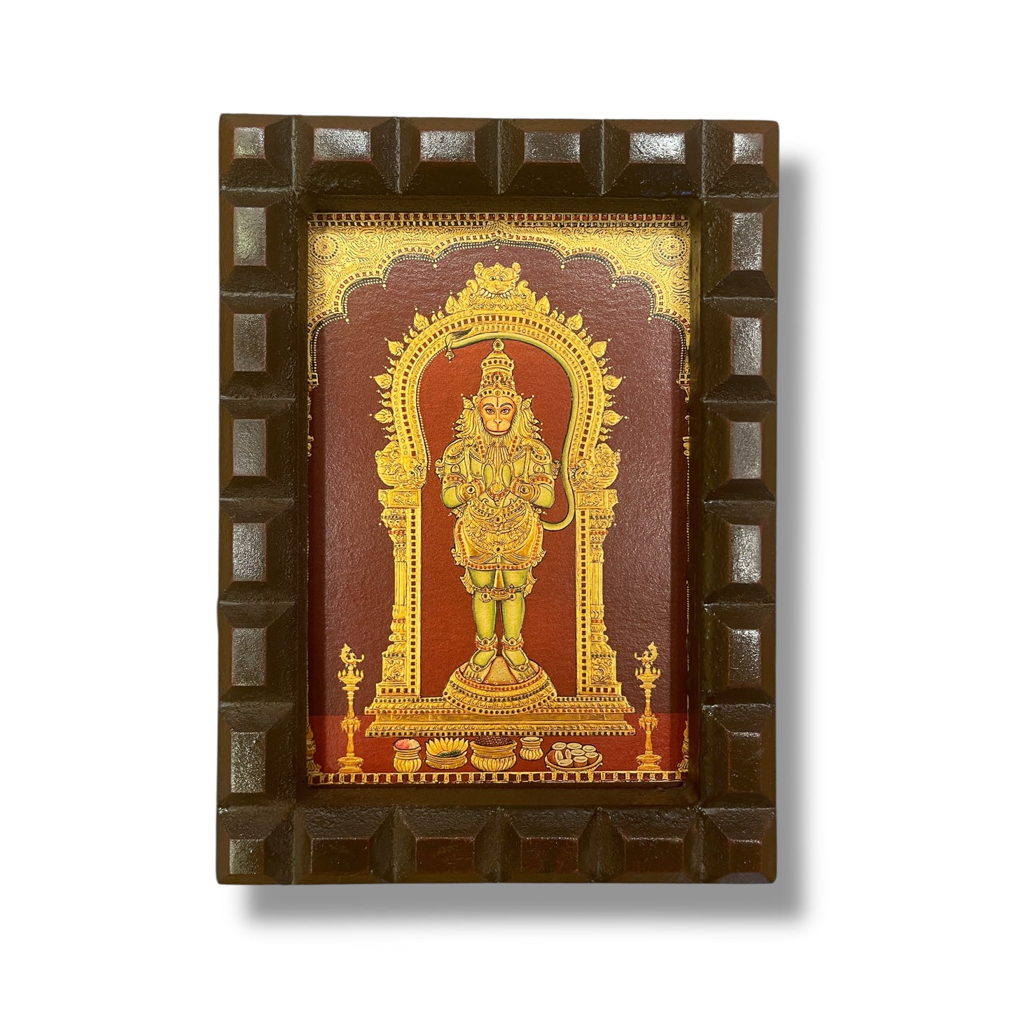 Hanuman Gold Leafed Art with Wooden Frame
