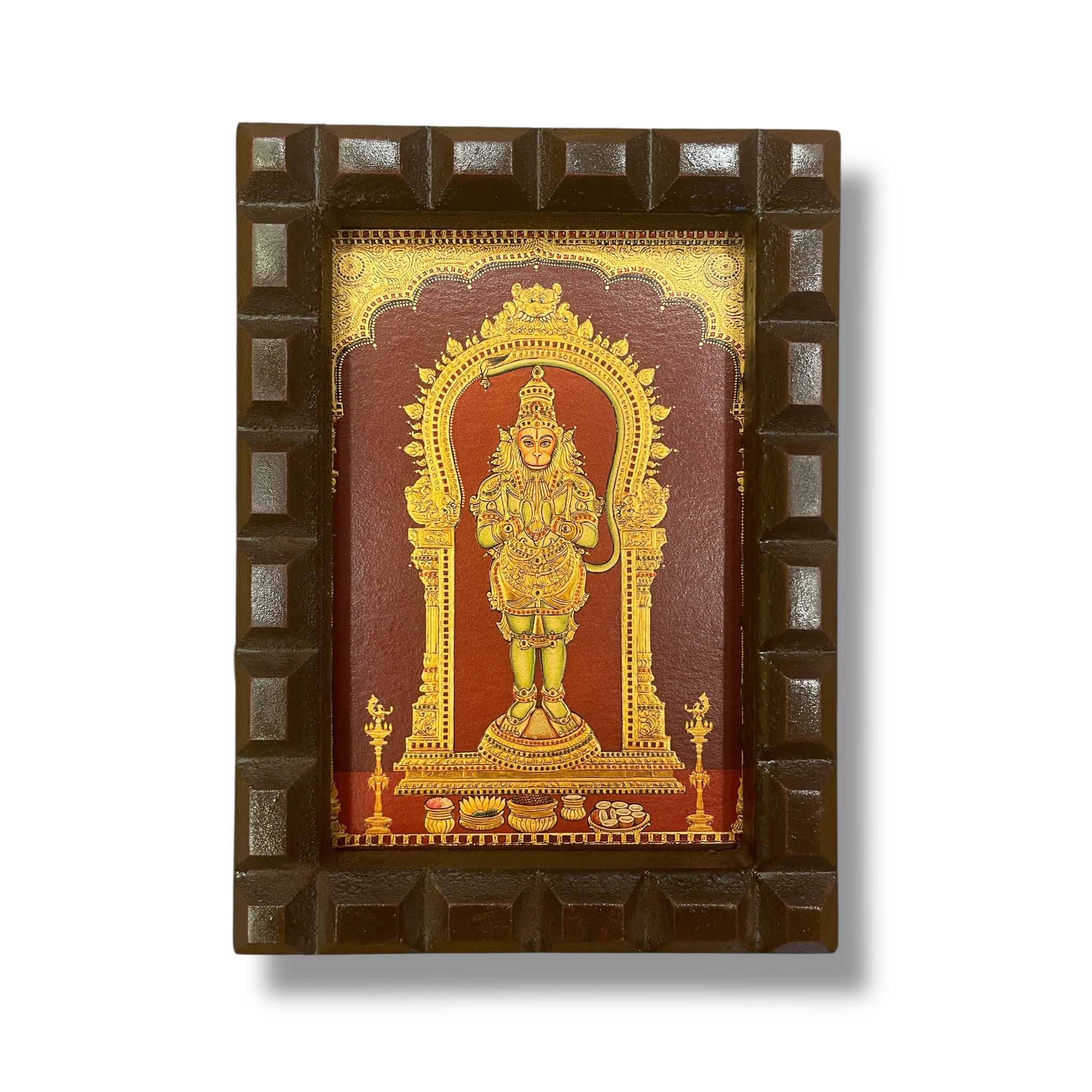 Hanuman Gold Leafed Art with Wooden Frame