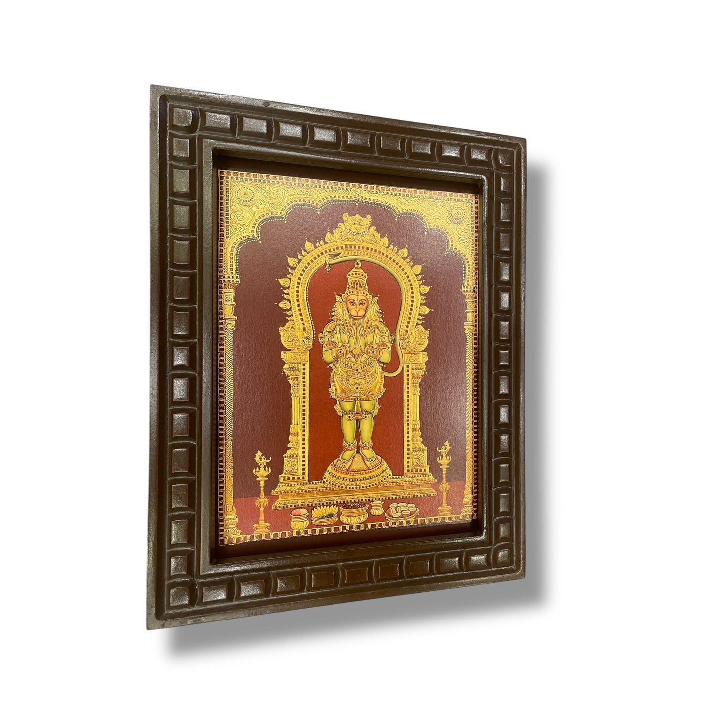 Hanuman Gold Leafed Art with Wooden Frame