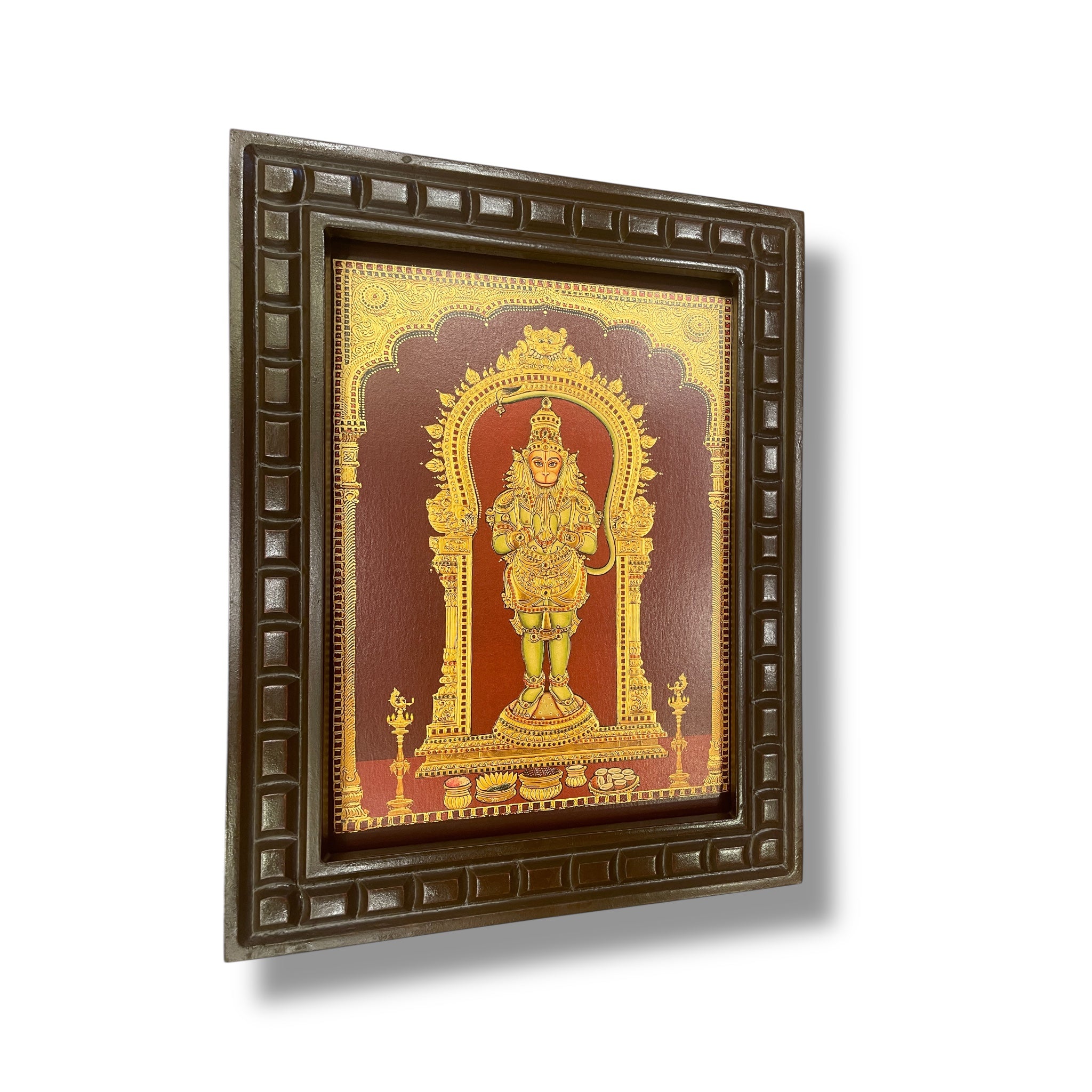 Hanuman Gold Leafed Art with Wooden Frame