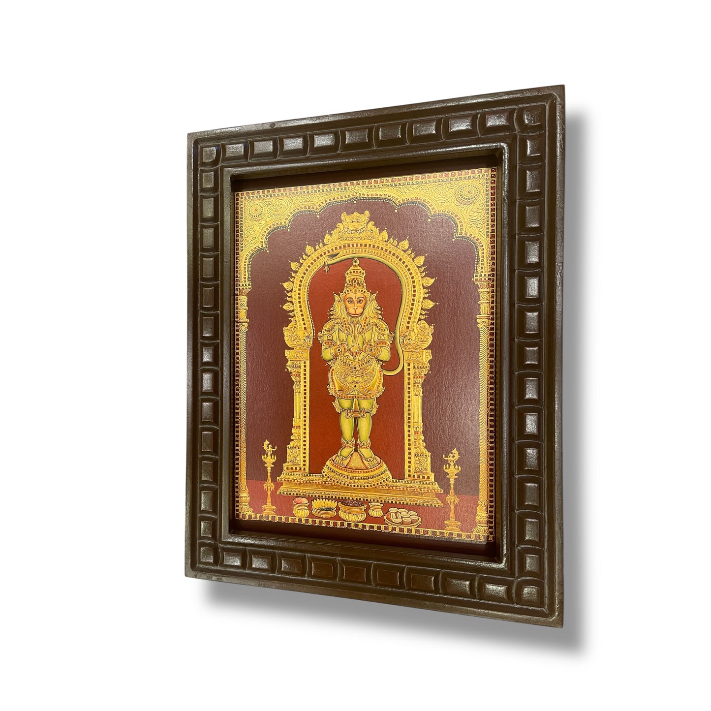 Hanuman Gold Leafed Art with Wooden Frame