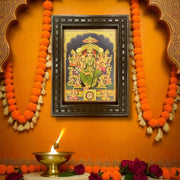 Lalitha Tripura Sundari 2 Green Saree Gold Leafed Art With Wooden Frame