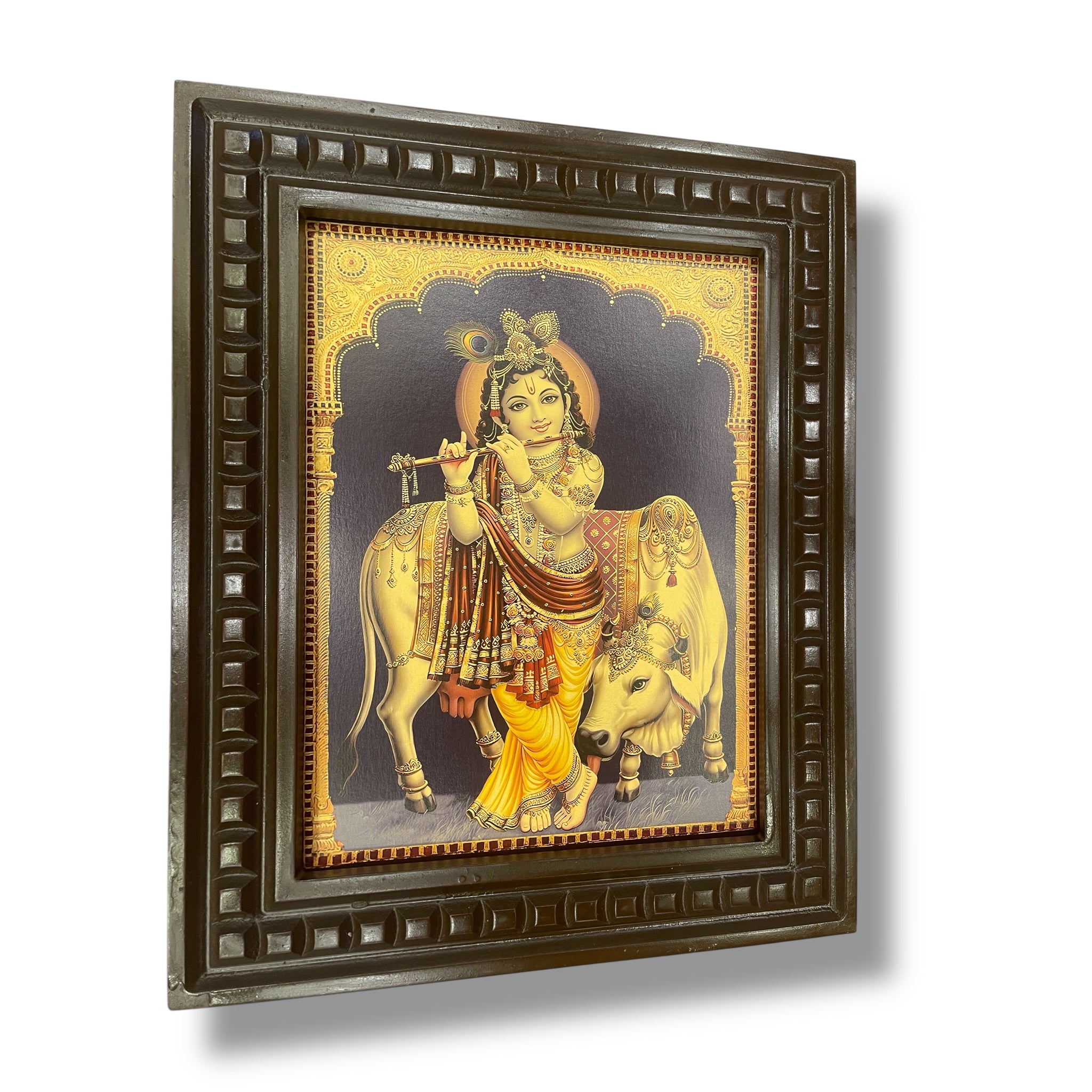 Krishna Gold Leafed Art with Wooden Frame