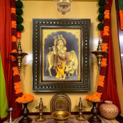 Krishna Gold Leafed Art with Wooden Frame