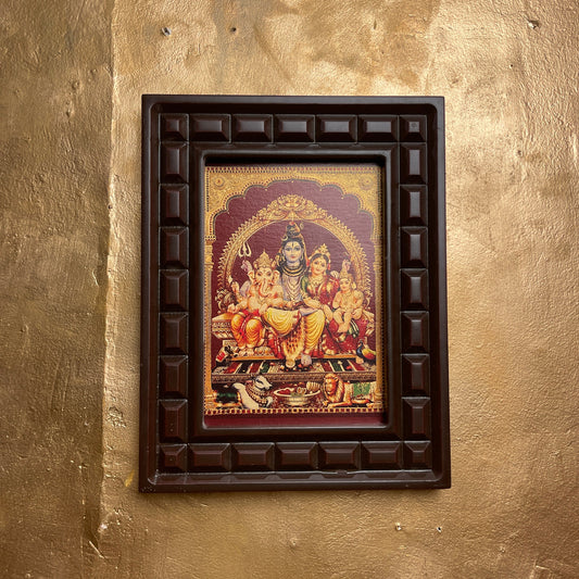 Shiva Parivar -5 Gold Leafed artwork in wooden frame