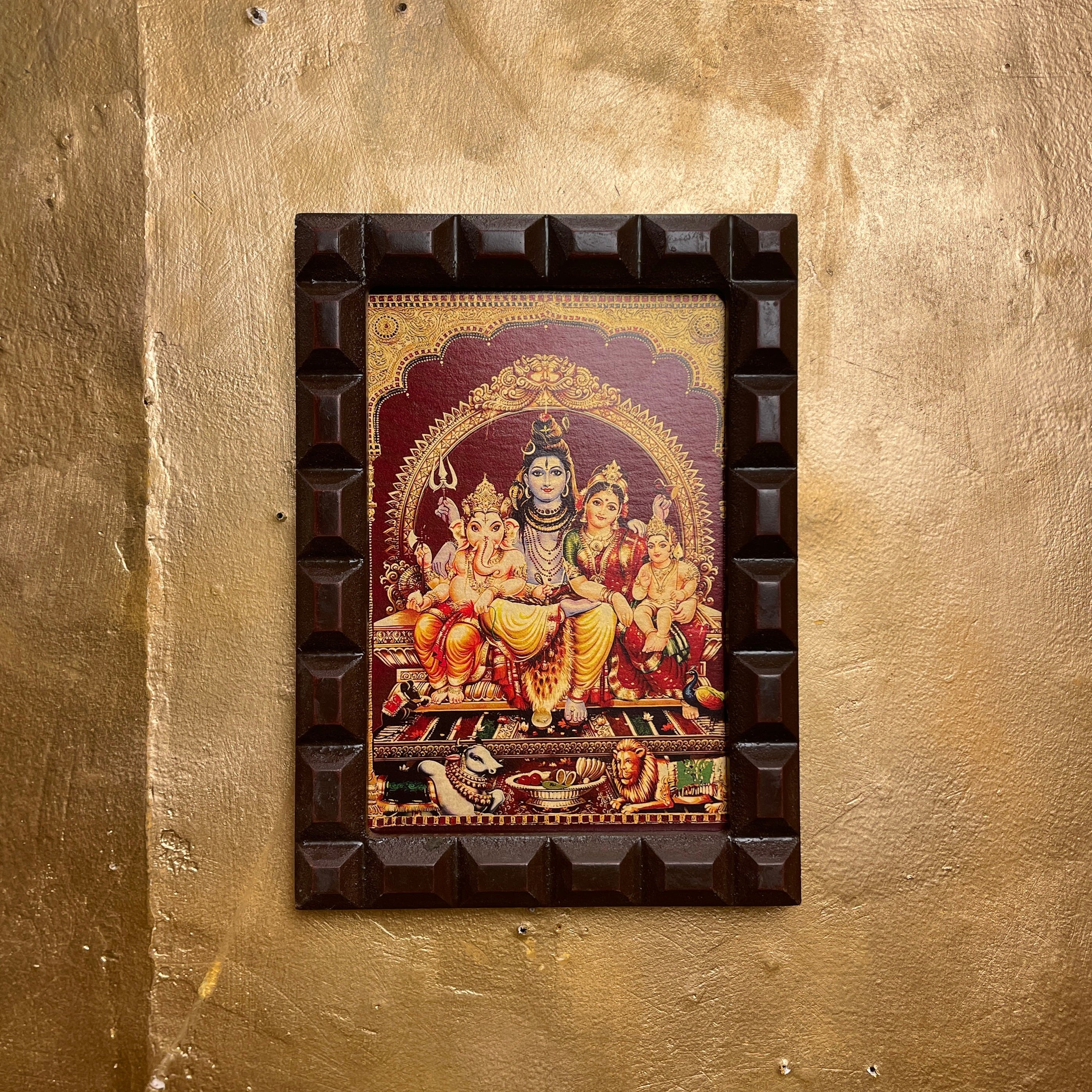 Shiva Parivar -5 Gold Leafed artwork in wooden frame