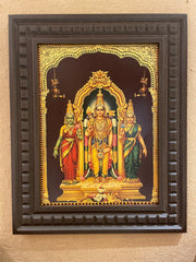 Murugan with Valli & Deivanai Gold Leaf Art | Premium Wooden Framed Divine Wall Decor
