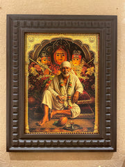 Sai Baba Gold Leaf Art Frame | Premium Wooden Frame Wall Decor for Pooja Room