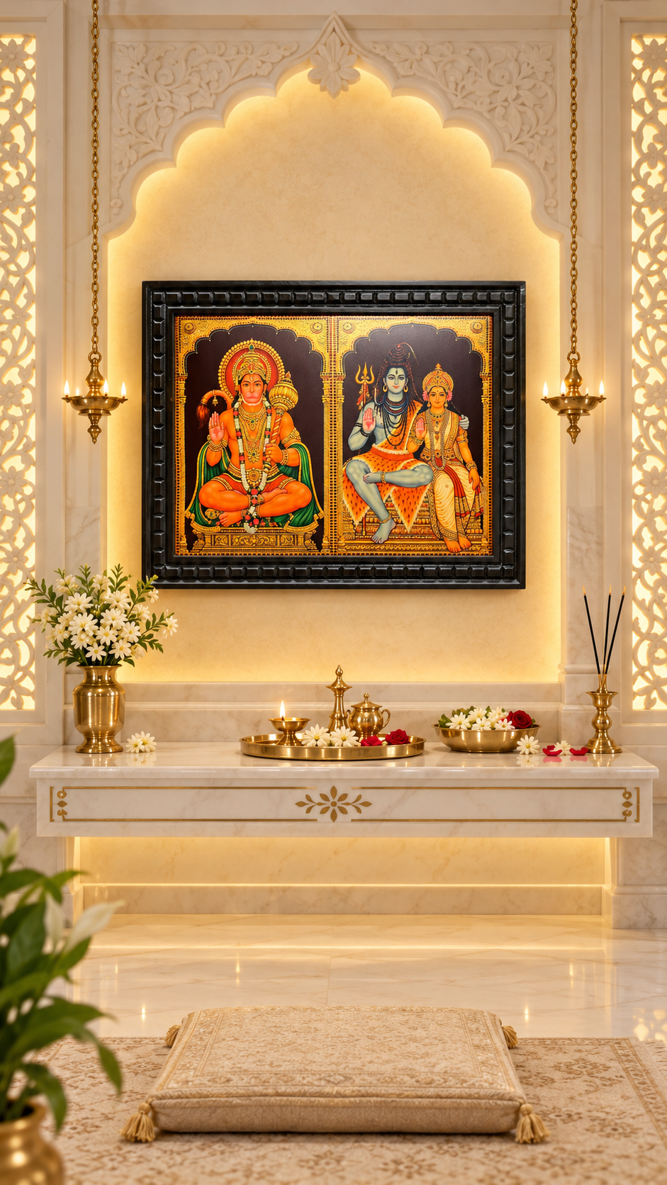Hanuman & Shiva Parvati Gold Leaf Art | 19 × 30 Inch Frame | Estudio