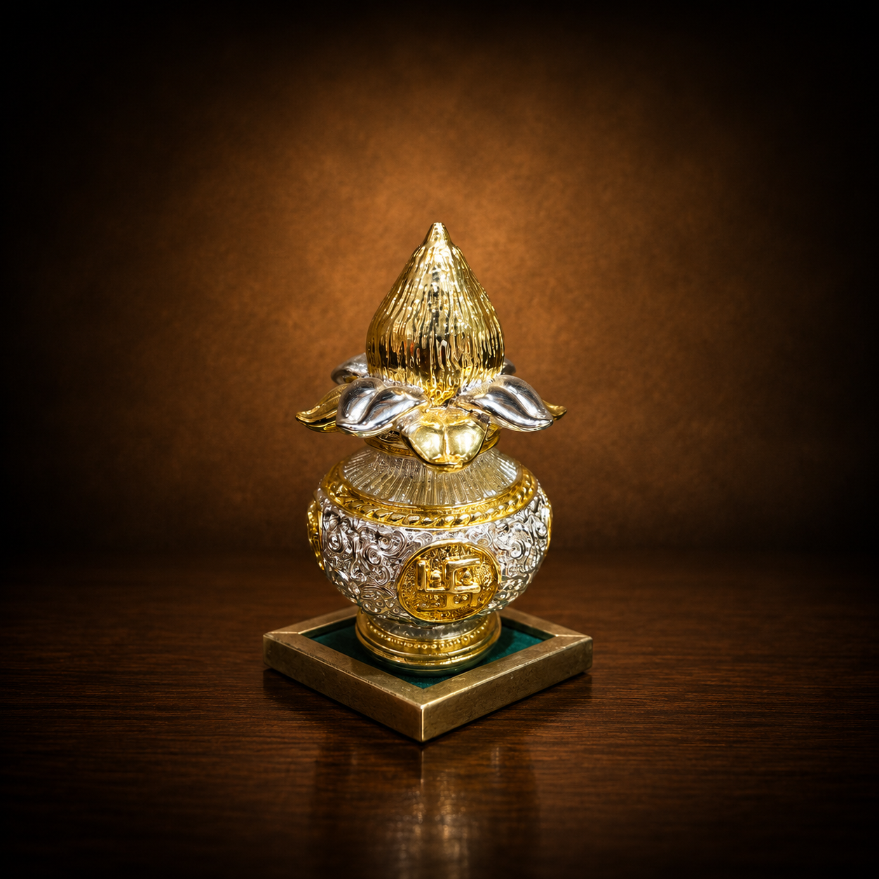 Kuber Kalash with World currency 92.5 Sterling Silver with Free Base
