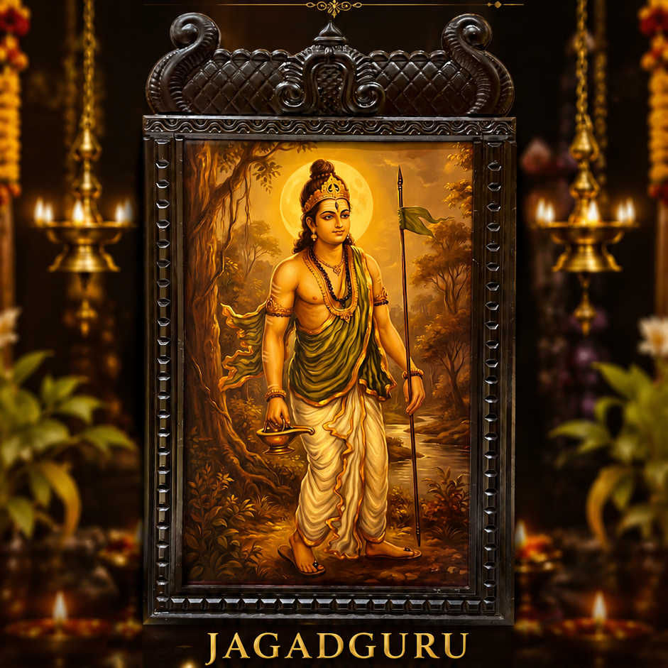 Jagadguru Sri Renukacharya Gold Leaf Artwork | Premium Spiritual Wall Decor with Engineered Wooden Frame