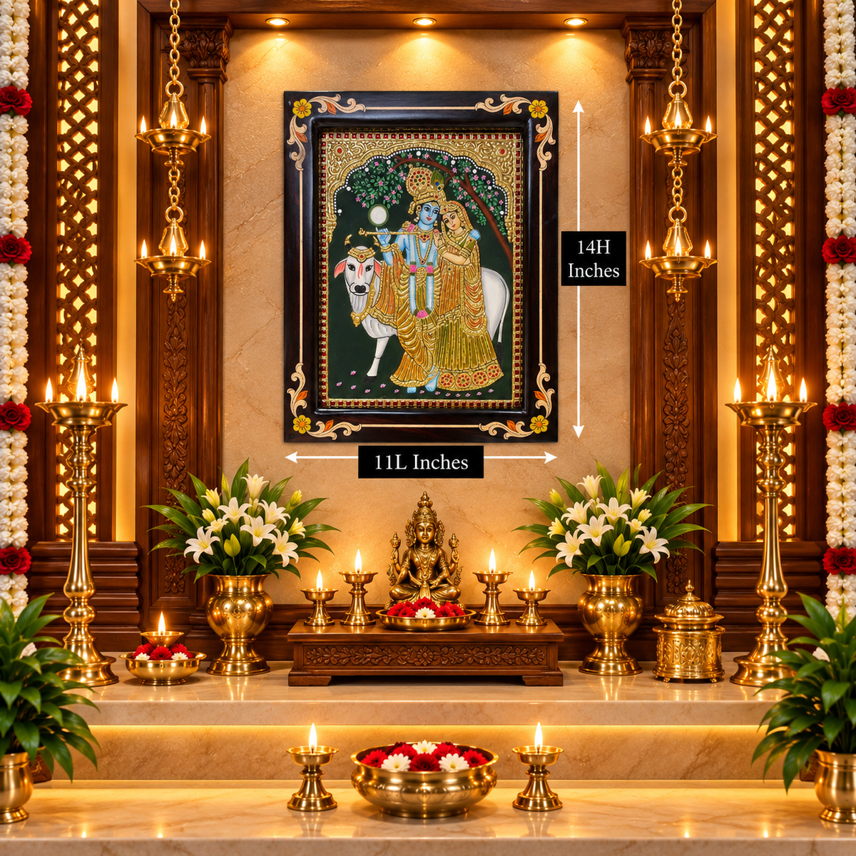 Radha Krishna Original Hand-Painted Tanjore Painting | Premium Rosewood Frame | Divine Love Wall Art by ESTUDIO