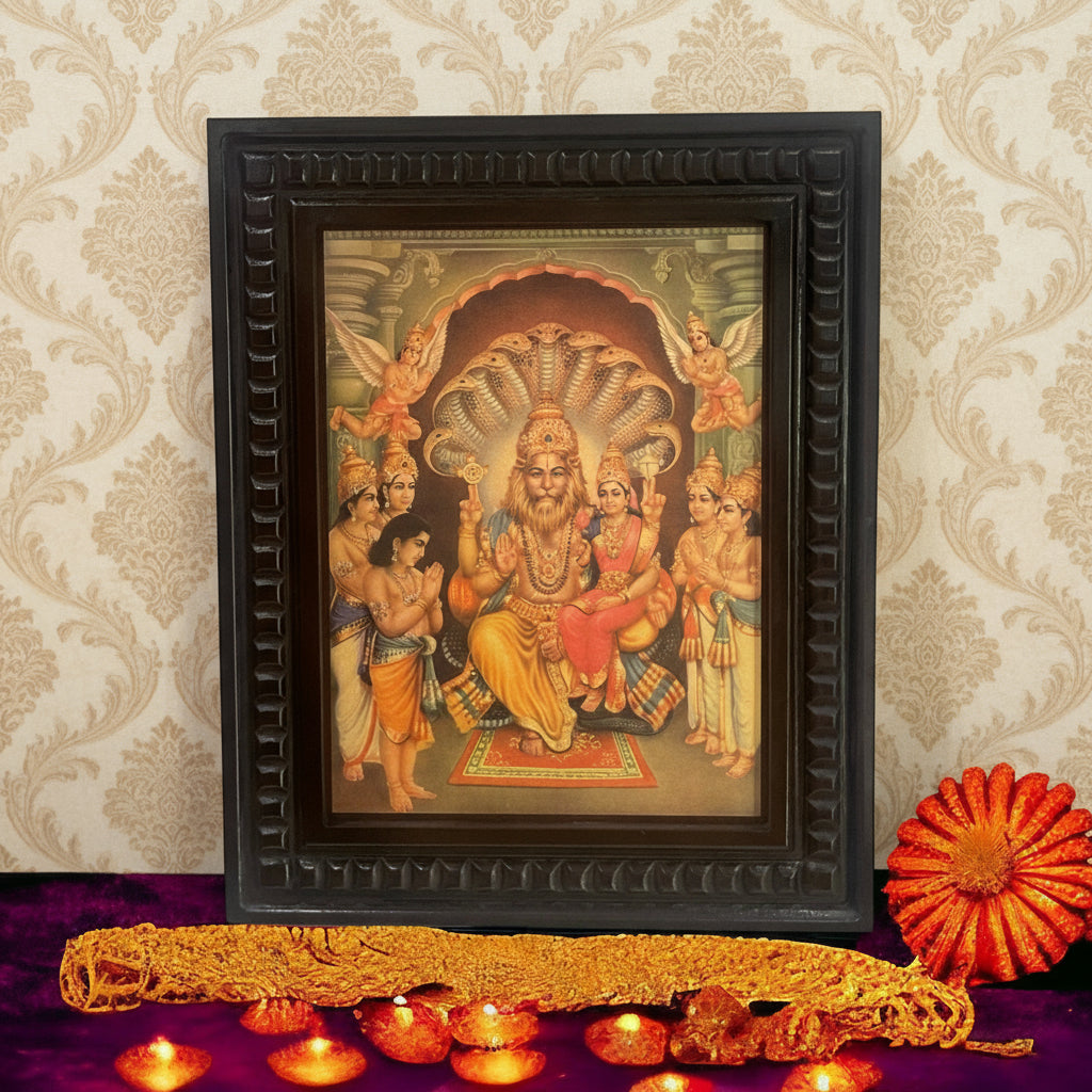 Gold Leafed Art Lakshmi Narasimha   With Wooden Frame