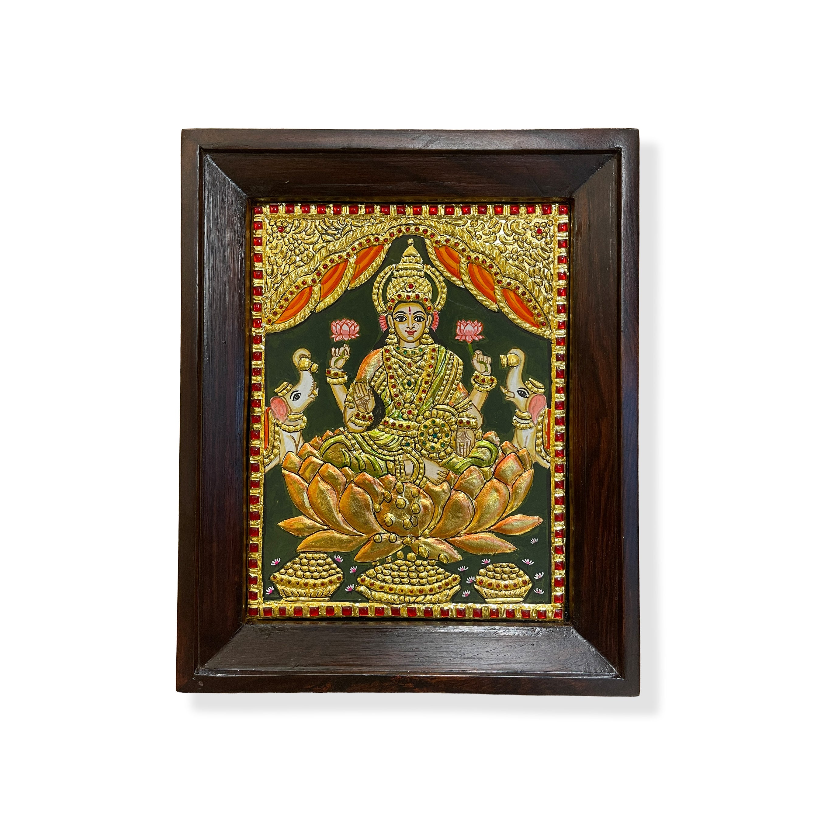 Goddess Lakshmi Tanjore Painting | Rosewood Frame Luxury Living Room Wall Art