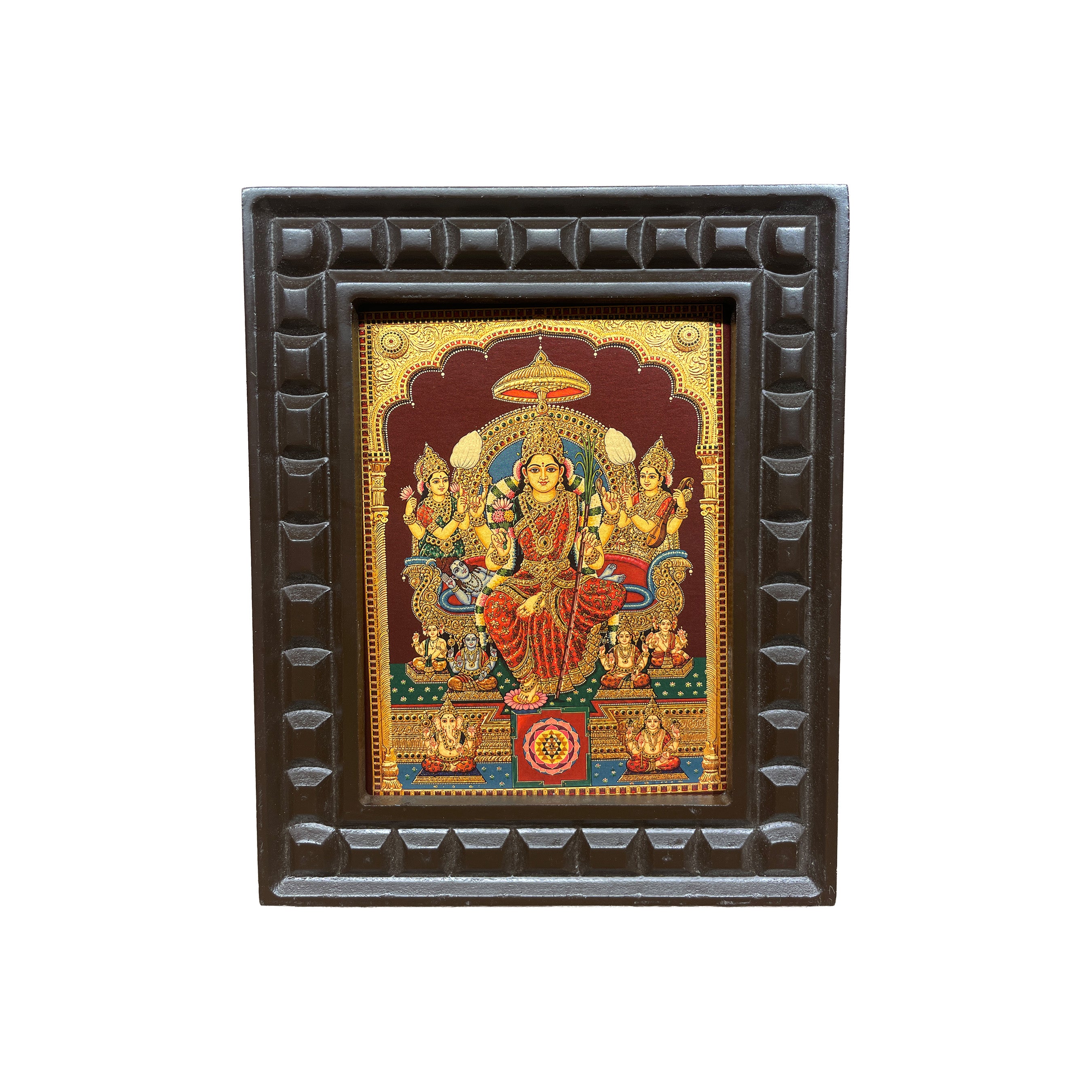 Lalita Tripura Sundari Gold Leaf Art | Engineered Wooden Frame for Pooja Room & Living Hall
