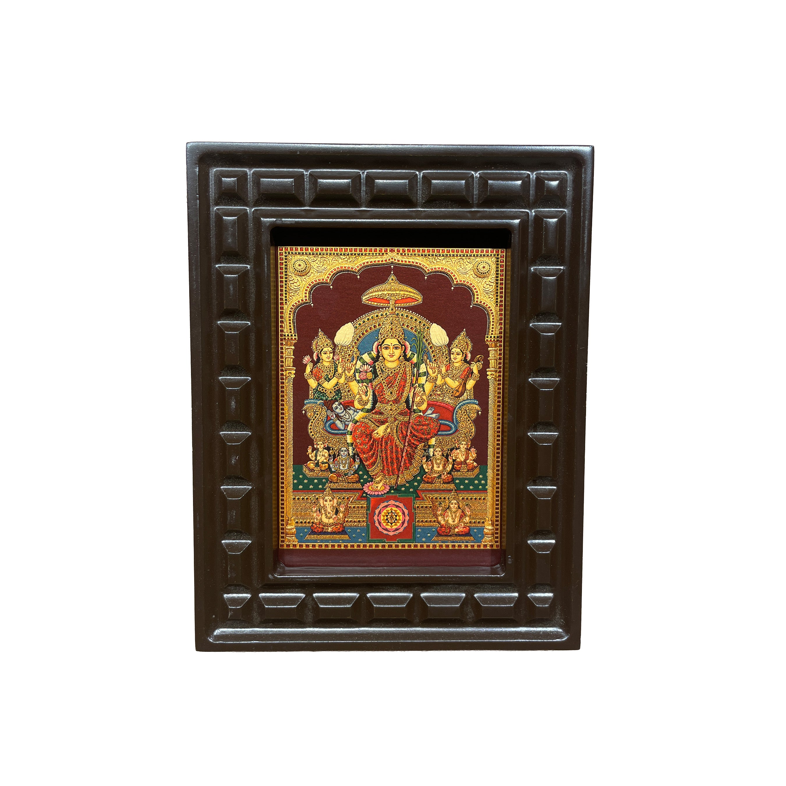 Lalita Tripura Sundari Gold Leaf Art | Engineered Wooden Frame for Pooja Room & Living Hall