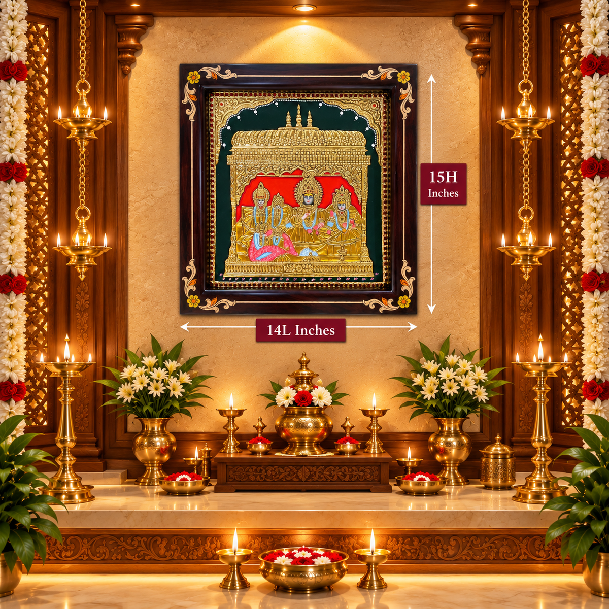 Shri Kanak Bhawan Original Hand-Painted Tanjore Painting | Premium Rosewood Frame | Divine Art by ESTUDIO
