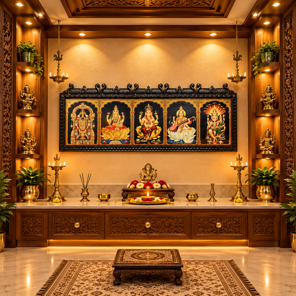 5 Gods in One Temple Style Gold Leaf Art Frame
