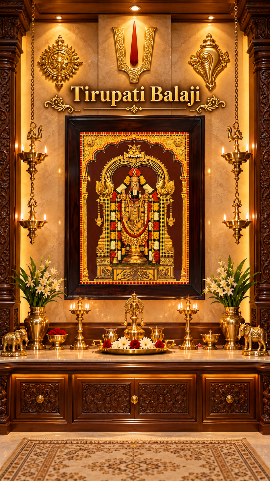 Tirupati Balaji Gold Leaf Artwork with Premium Rosewood Frame | Luxury Home & Pooja Room Décor – Estudio