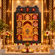 Kalabhairava Premium Gold Leaf Artwork with Ganesha, Saraswati & Trishulam | Traditional Temple Style Engineered Wooden Frame | Made by ESTUDIO