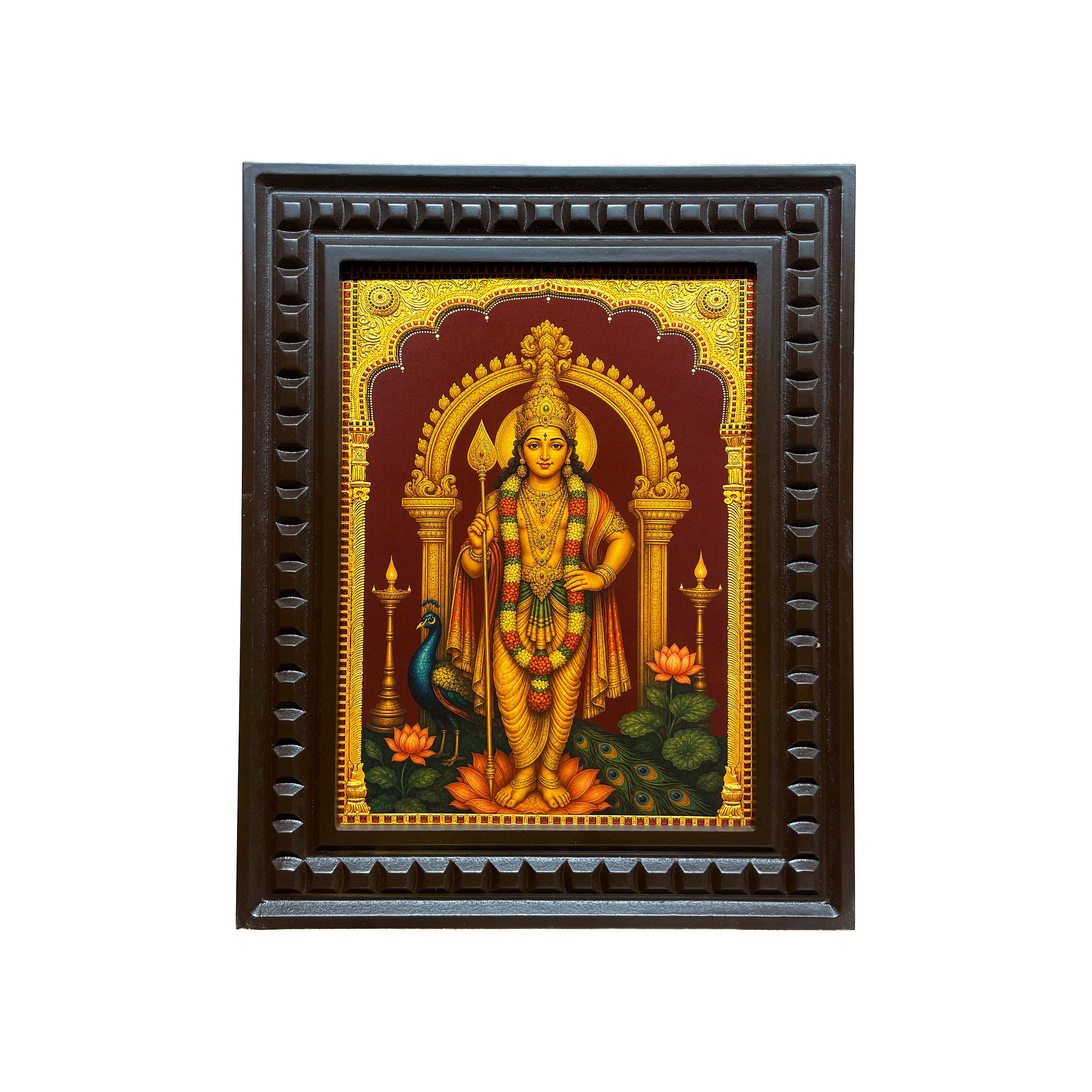 Murugan Gold Leaf Artwork Wall Art | Luxury Pooja Room Decor