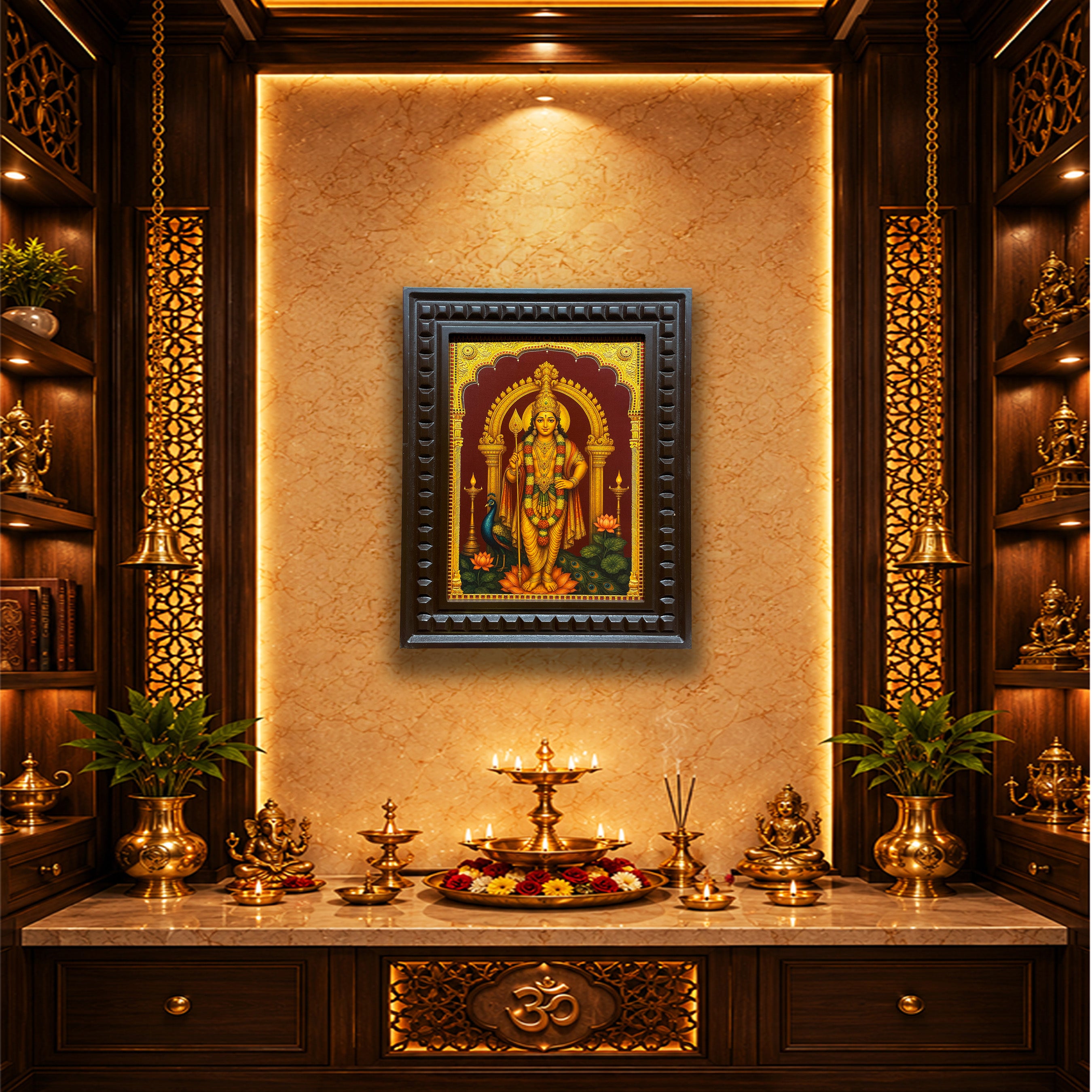 Murugan Gold Leaf Artwork Wall Art | Luxury Pooja Room Decor