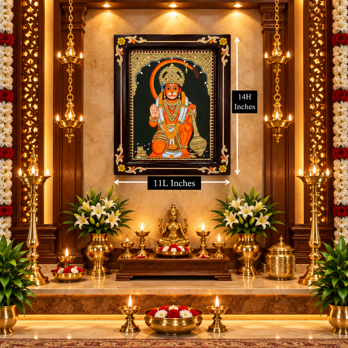 Lord Hanuman Original Hand-Painted Tanjore Painting | Premium Rosewood Frame | Divine Bajrangbali Wall Art by ESTUDIO