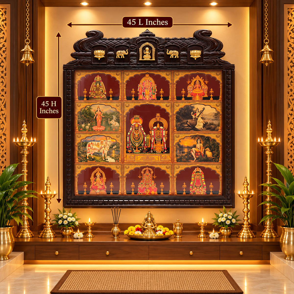 9 Gods in One Frame | Sri Annamalaiyar with Sri Unnamulai Amman | Premium Gold Leaf Art | Waterproof Engineered Wooden Temple Frame | ESTUDIO