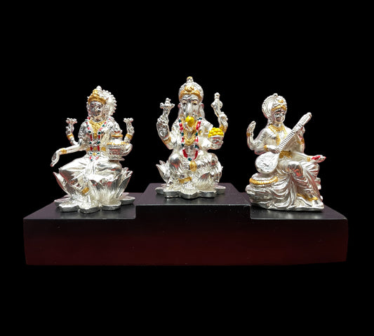 Silver Lakshmi,Ganesha,Saraswathi (A Divine Trio)