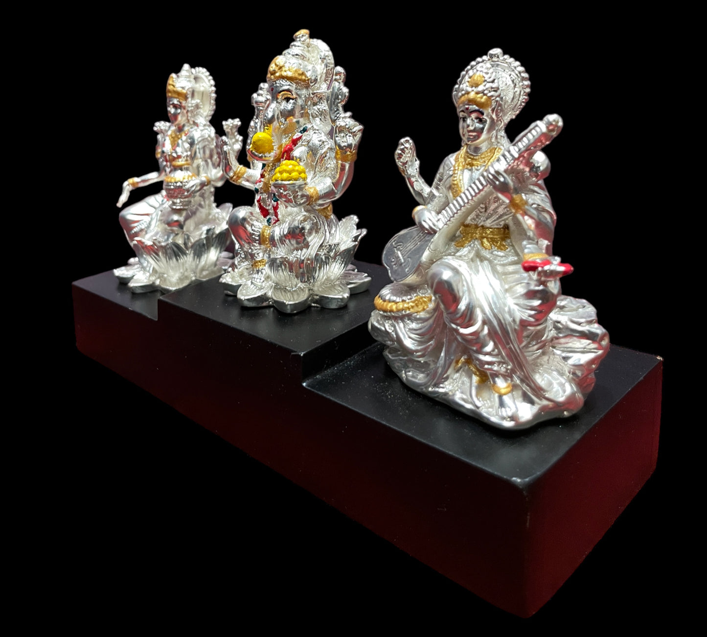 Silver Lakshmi,Ganesha,Saraswathi (A Divine Trio)